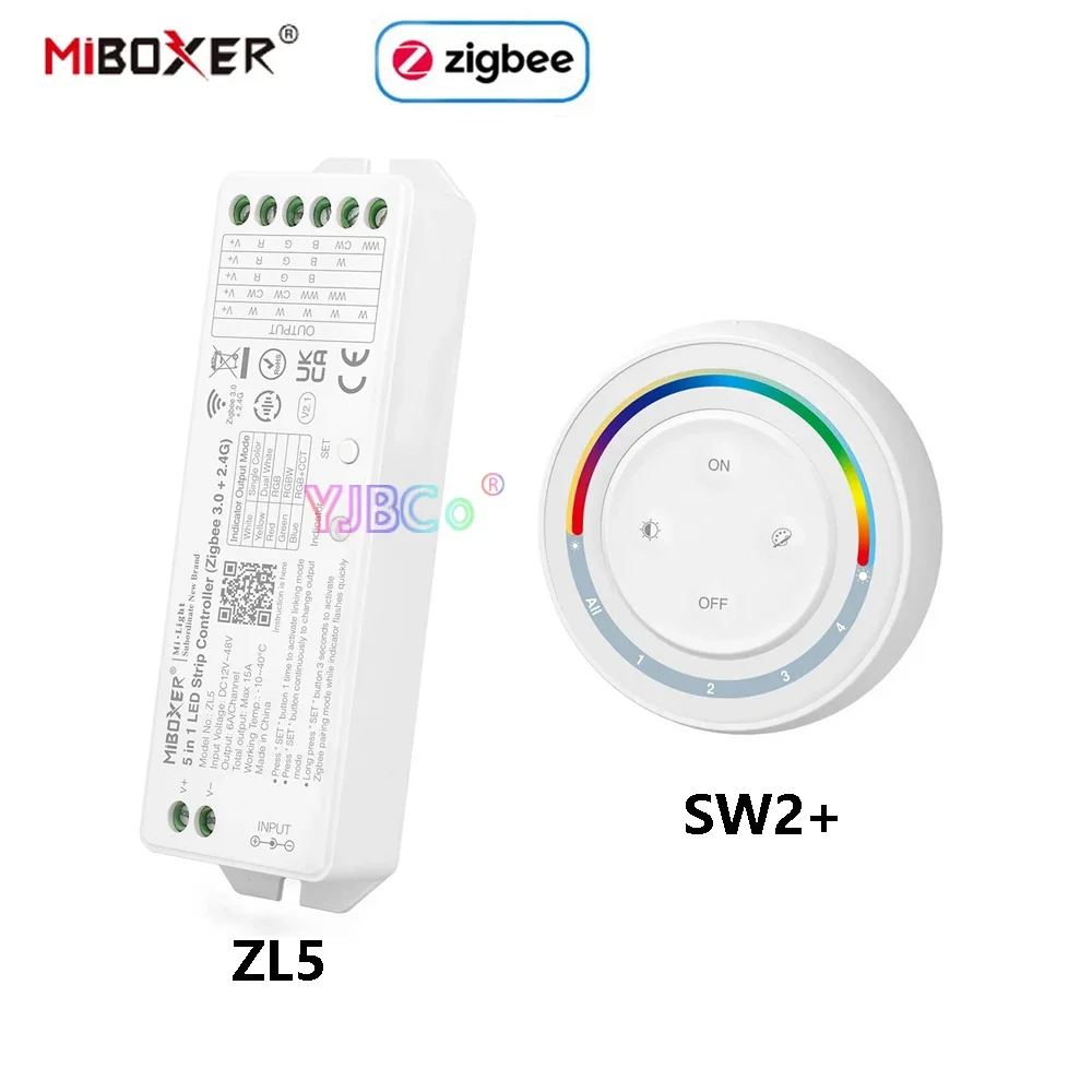 

Miboxer Zigbee 3.0+2.4G 5 in 1 LED Controller ZL5 DC12-48V For Single Color Dual White RGB RGBW RGBCCT LED Strip 2.4G Remote