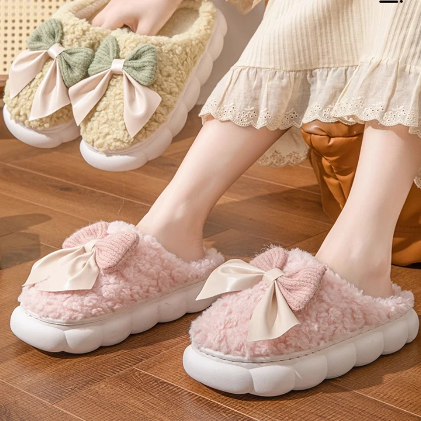 

2024, новые осенне-зимние хлопковые тапочки, домашние плюшевые тапочки на толстой подошве, женская обувь