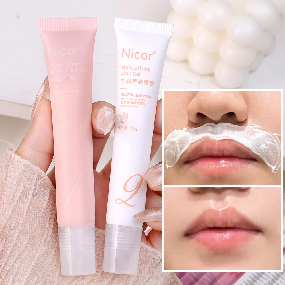 Lip Hair Removal Cream Moisturizing Gel Set Gentle Painless Hair Removal Cream Hydrating Soothing Soften Hair Removal Skin Care