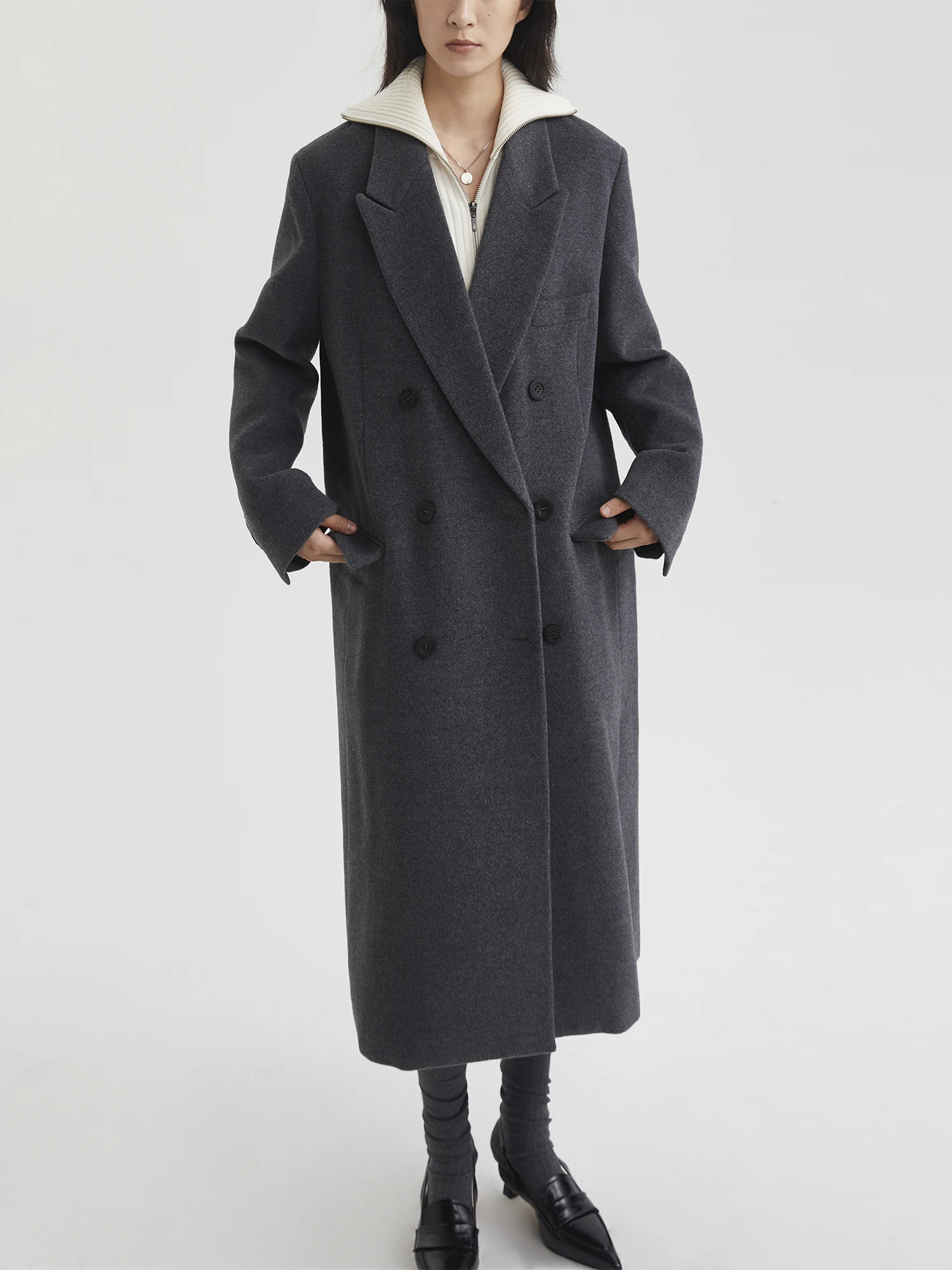 

Faionable Retro Woolen Coat Un2024 Autumn Winter New Original Design Double Breasted Wealthy Pad oulder Trench Coat