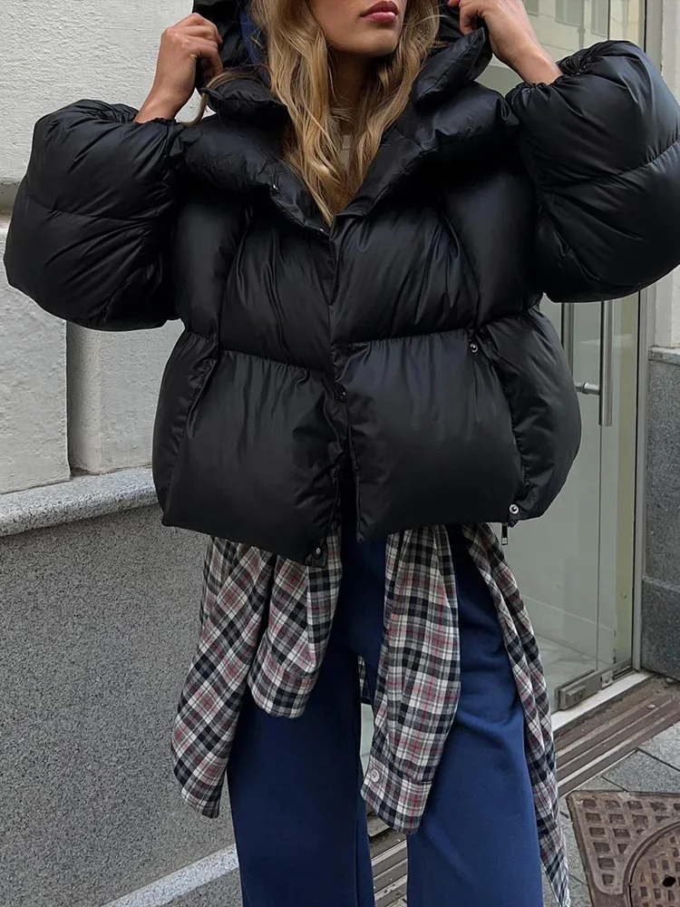 

Yitimuceng 2025 Winter Women Streetwear Solid Coat Fashion Long Sleeve Down Cotton Hooded Short Jacket Women Thick Warm Parkas