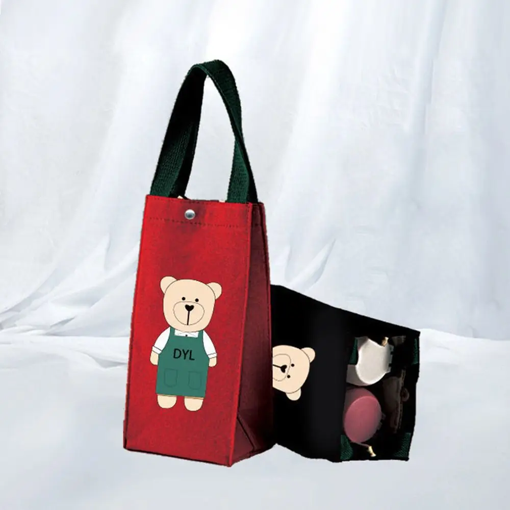 Cute Bear Portable Water Bottle Handbag Insulated Cup Cover Holder Hand Carrying Camping Cup Bag Canvas Printed Umbrella Bag