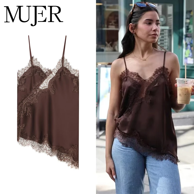 MUJER 2026 Lace Top Woman Camisole Sexy Backless Tops for Women Asymmetric Sleeveless Women's Tops Coquette Slip Beach Top Women