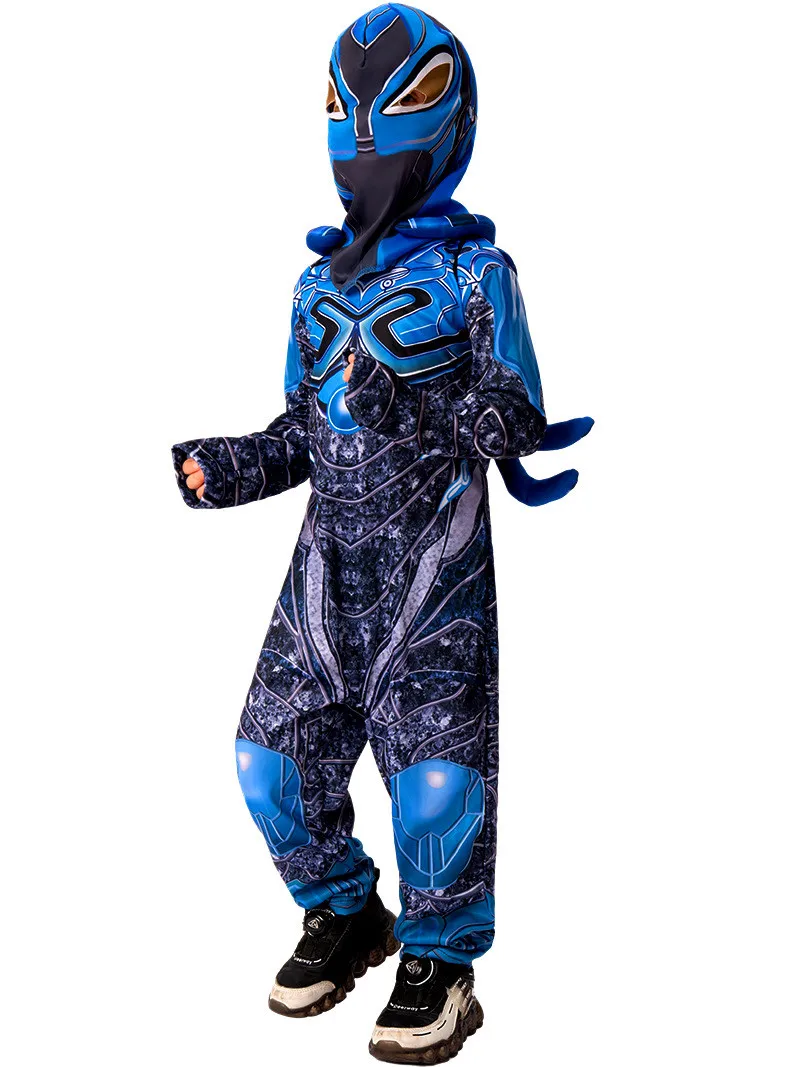 Costume de batterie pour enfants, combinaison à manches longues avec chapeau, costume de film Blue Beetle, uniforme de fête d'Halloween et de carnaval pour garçons et filles