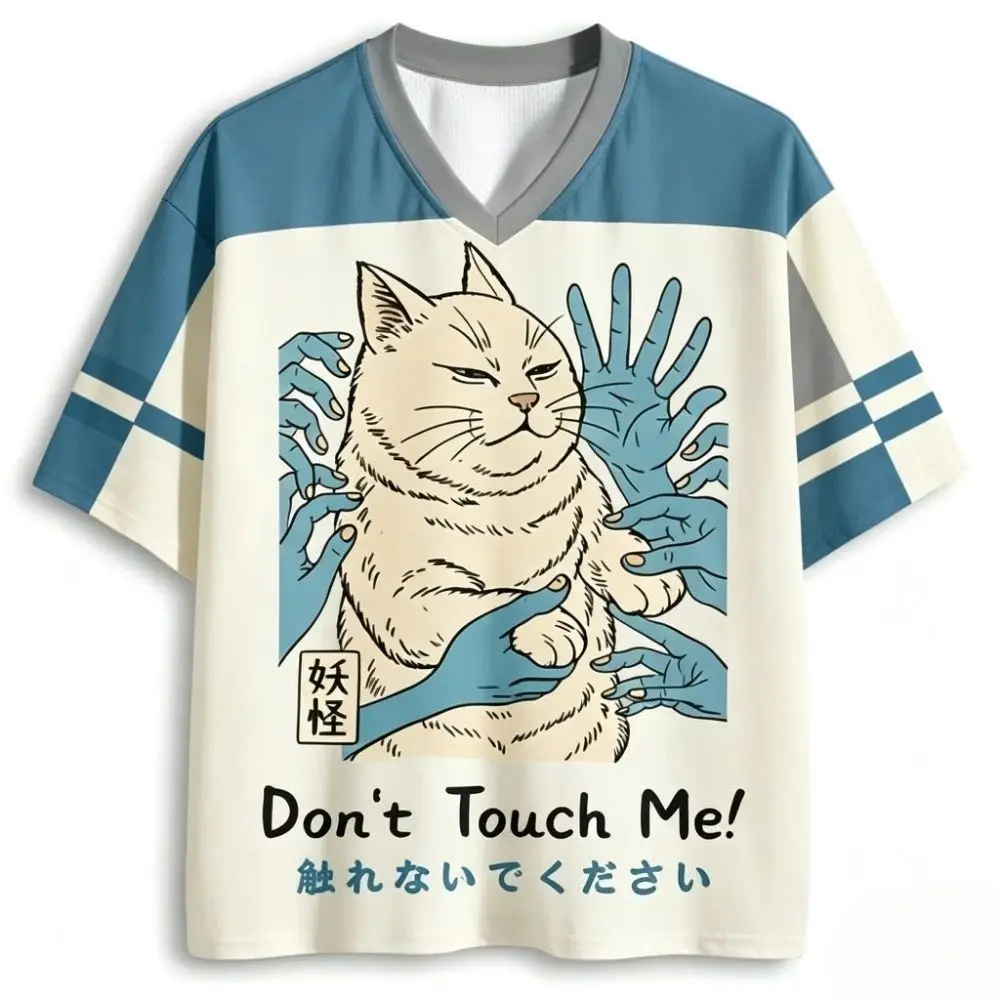 Latest Japanese Ukiyo-e Style Monster - Cold and Fierce Cat - 3D Printed Breathable and Quick-drying Men's V-neck T-shirt