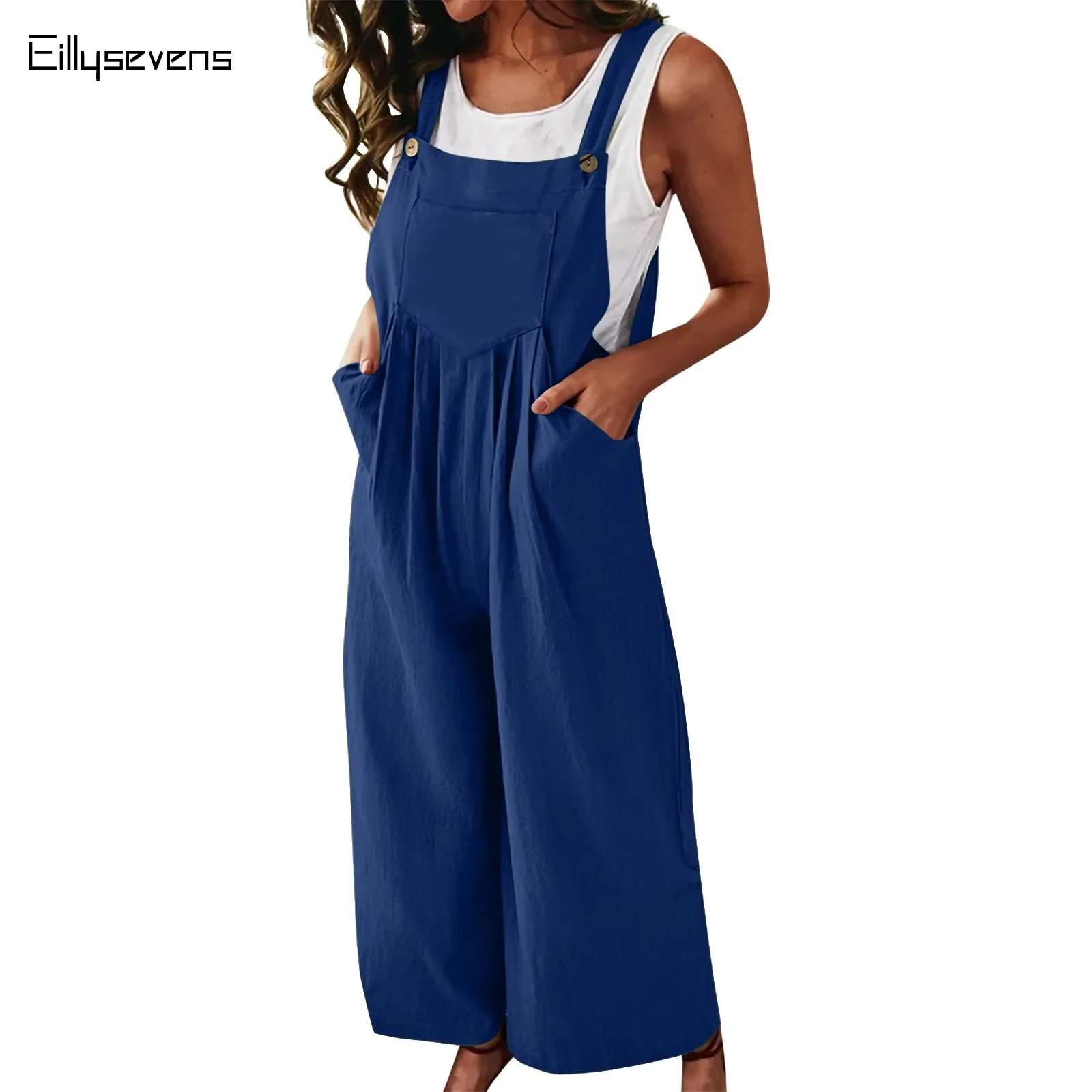 

Casual Loose Jumpsuit Women Summer Solid Straps Wide Leg Pants Dungaree Bib Overalls Sleeveless Oversized Jumpsuits