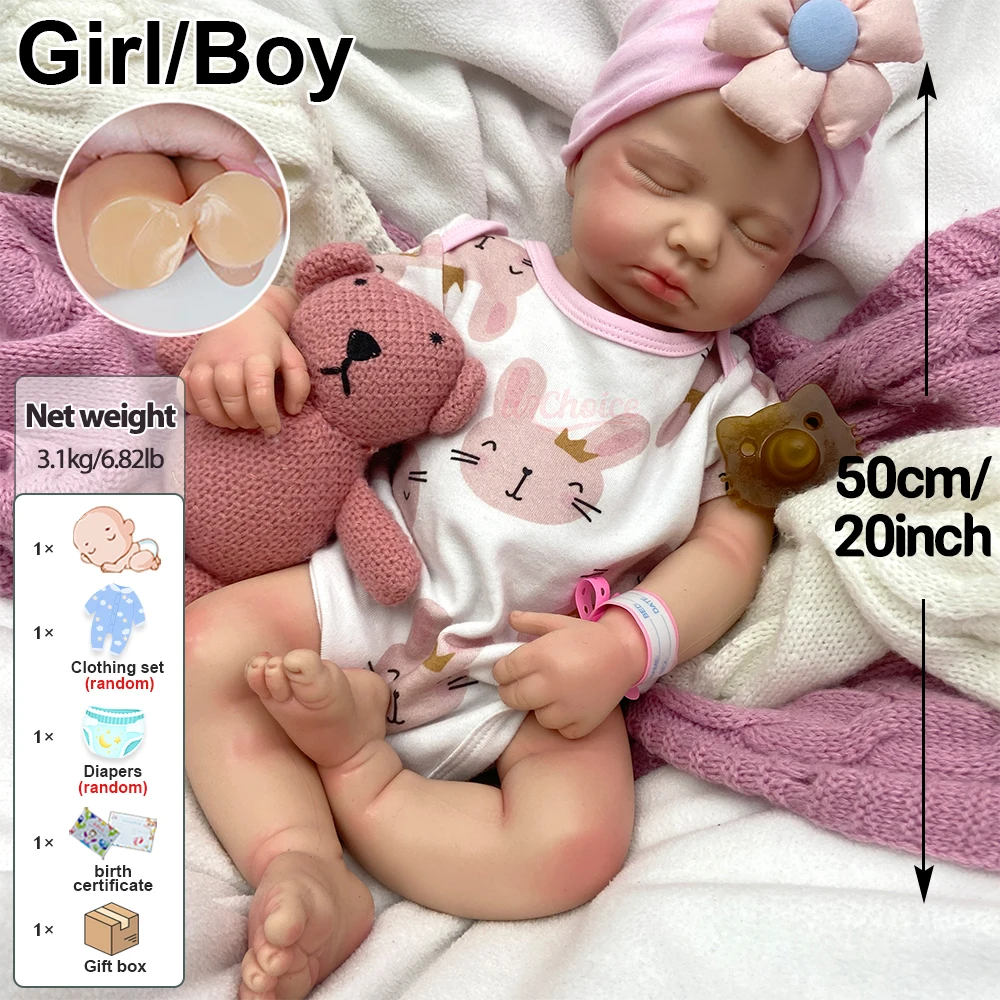 Bambola Reborn in Silicone Solido da 20 Pollici, Realistica, con Bocca Apribile, Peso di Neonato, Sensazione Reale, per Collezionisti