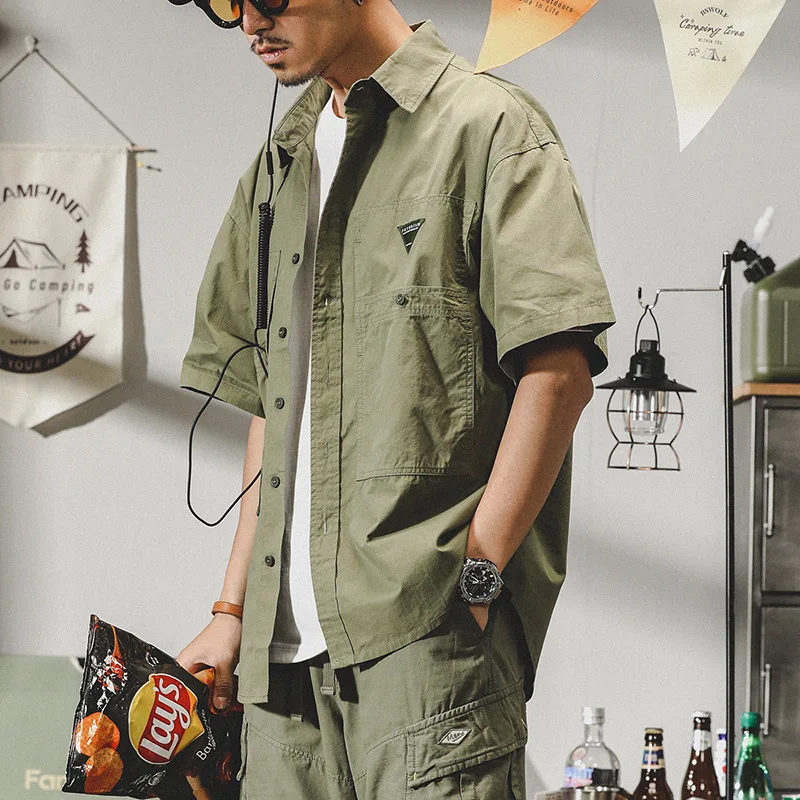 Summer Men's American Work Short Sleeved Shirt Elegant Turn Collar Loose Male Blouse Shirt