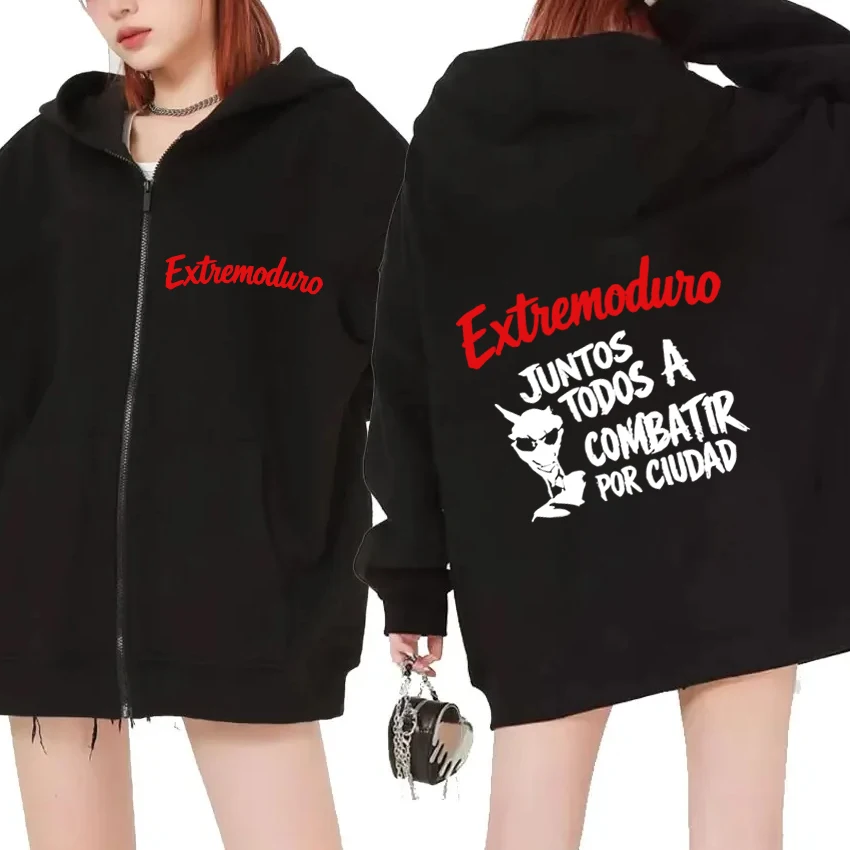 

2026 EXTREMODURO Rock Band Double Sided print Hoodie Unisex Fleece vintage hip hop Winter Zipper Coat Men women Casual Jacket