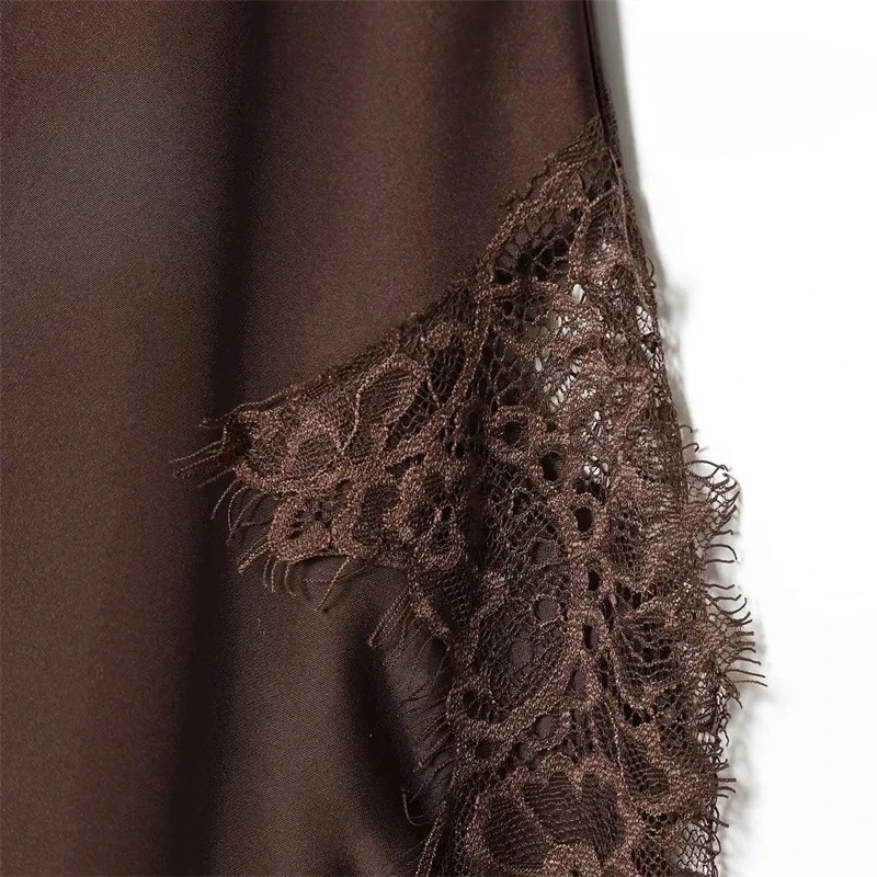 여성 비대칭 레이스 미디 스커트 인심 지퍼 하이웨이스트 봄 여름 캐주얼 휴가 스커트 ﻿ 여자