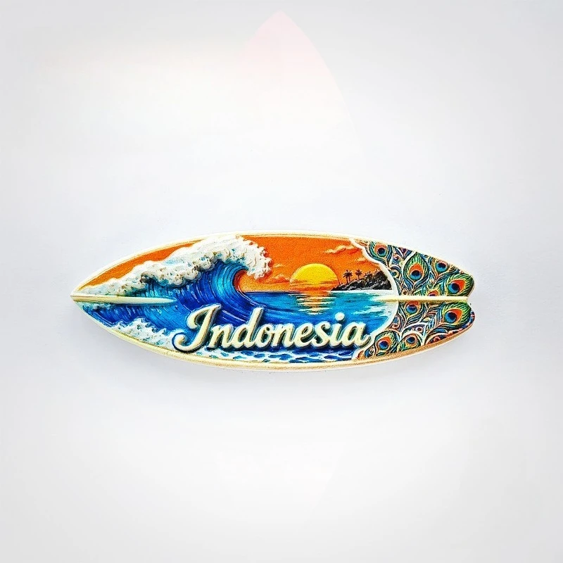 Imán de nevera con diseño de pavo real de Indonesia - Recuerdo deportivo tropical vibrante en 3D, regalo único de Bali para viajes y decoración del hogar con temática de playa