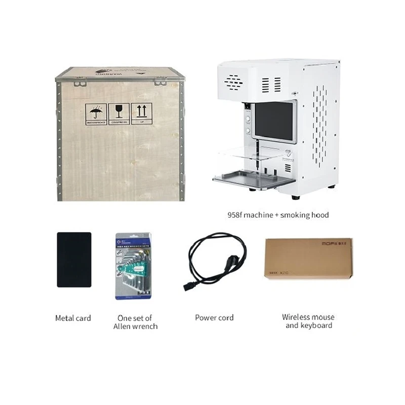 LY TBK 958F 포커스 LCD 레이저 다이오드 마킹 기계 20W 아이폰 레이저 마킹 화면 제거용 맥스 백 커버 연기 흡수기