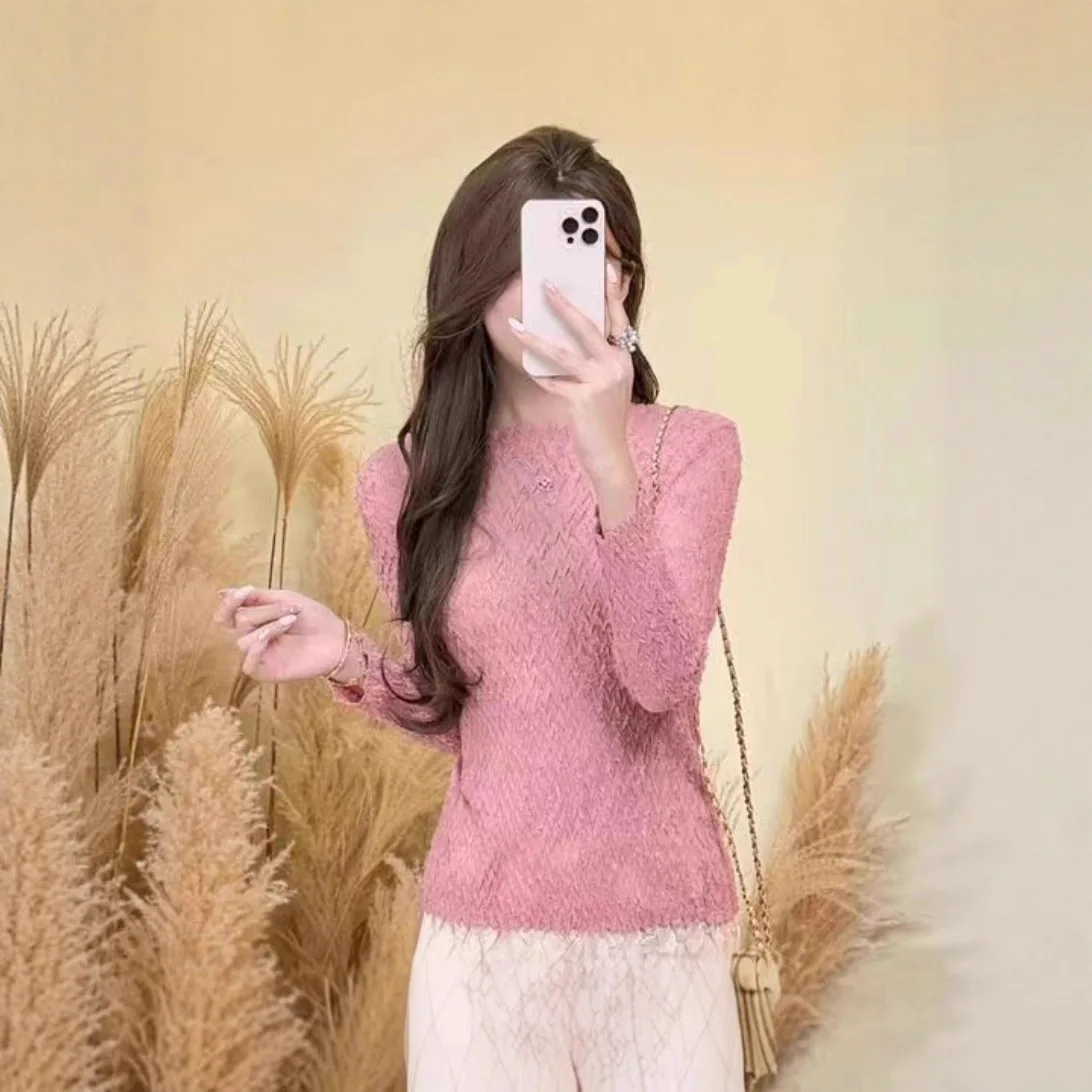 

Модная базовая рубашка Miyake Design Sense для женщин с осенним круглым вырезом и длинными рукавами, простой и универсальный однотонный внутренний топ