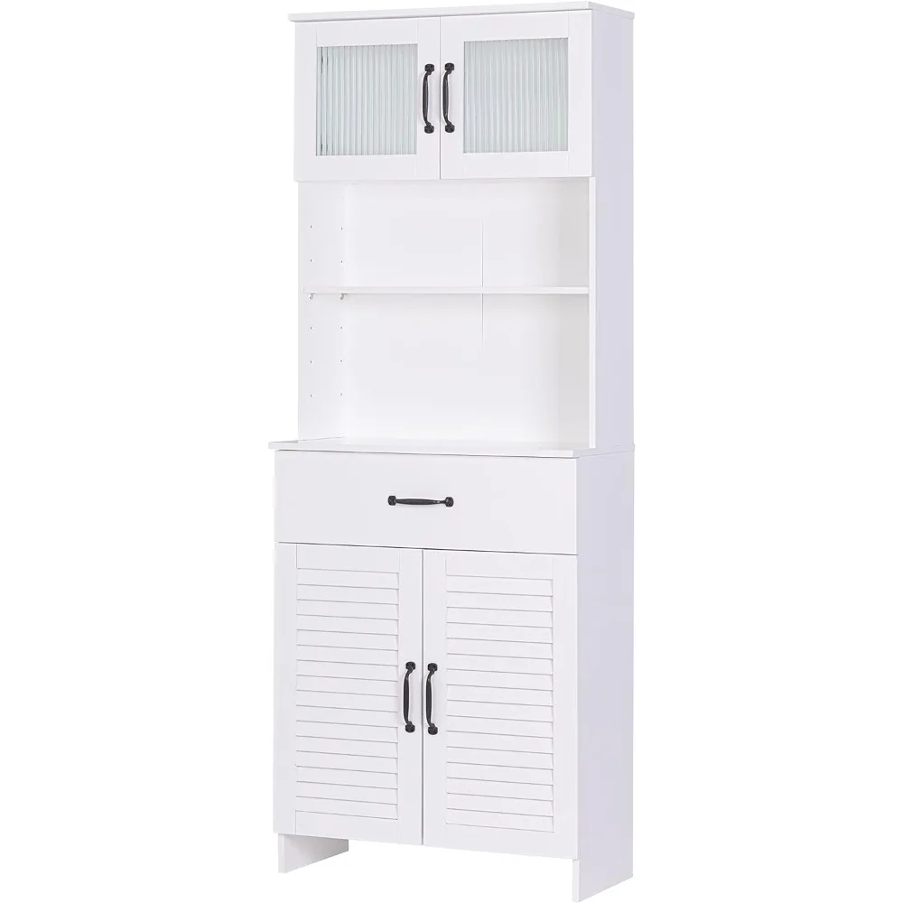 High bathroom storage cabinet, floor storage cabinet with double doors and drawers, independent wooden cabinet