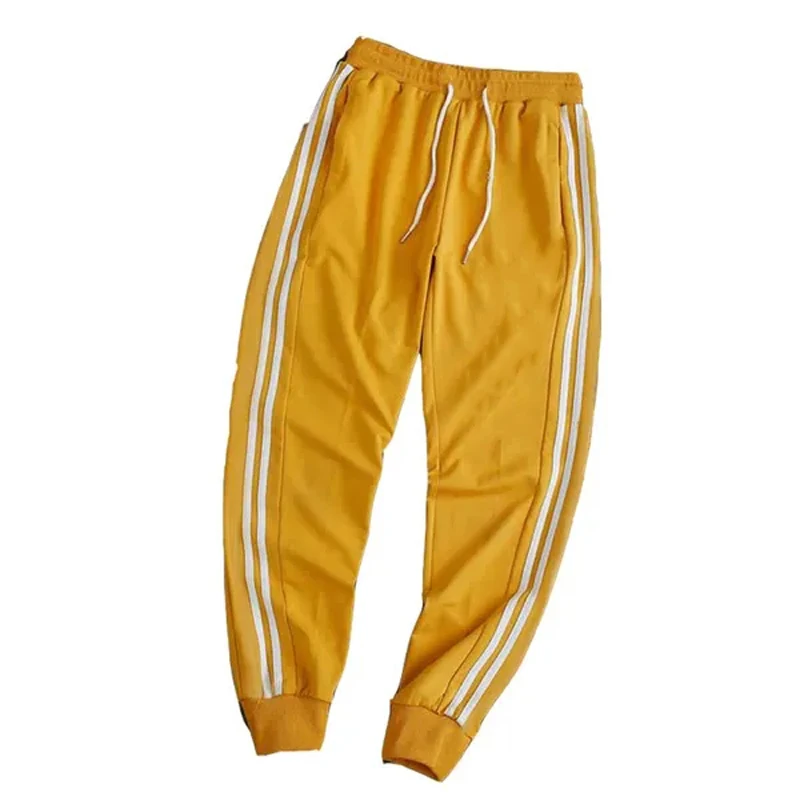 New Casual Men's Drawstring Elastic Waist Two stripes Pocket Pants Sports Pants Sweatpants