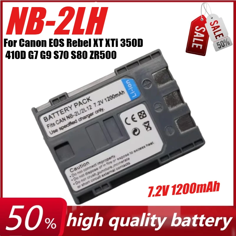 

7.2V 1200mAh NB-2LH Camera Battery for Canon EOS Rebel XT XTi 350D 410D G7 G9 S70 S80 ZR500 ZR950 ZR960 HG10 HV40