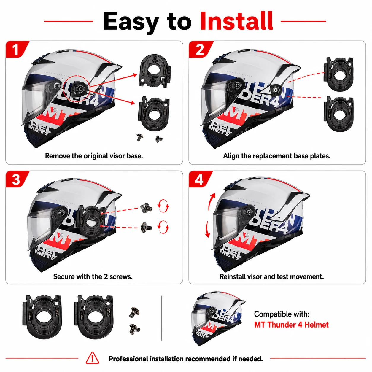 2Pcs Helmet Visor Shield Base Professional Easy to Install Replacement with Screws for MT Thunder 4 Mt-v-28B Visor Len Base view 6