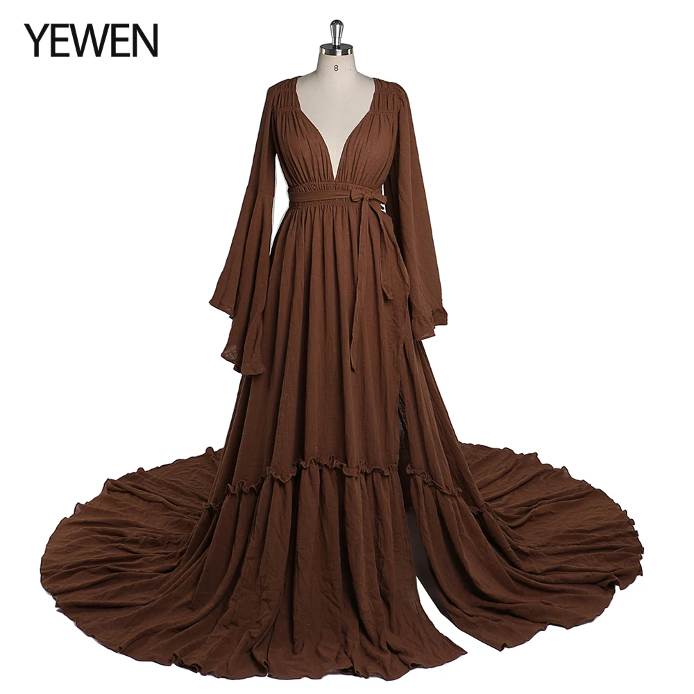 Elegant V Neck Maternity Dress for Photo Shoot with Adjustable Waist Photography Pregnancy Dress for Baby Shower YEWEN YD211230