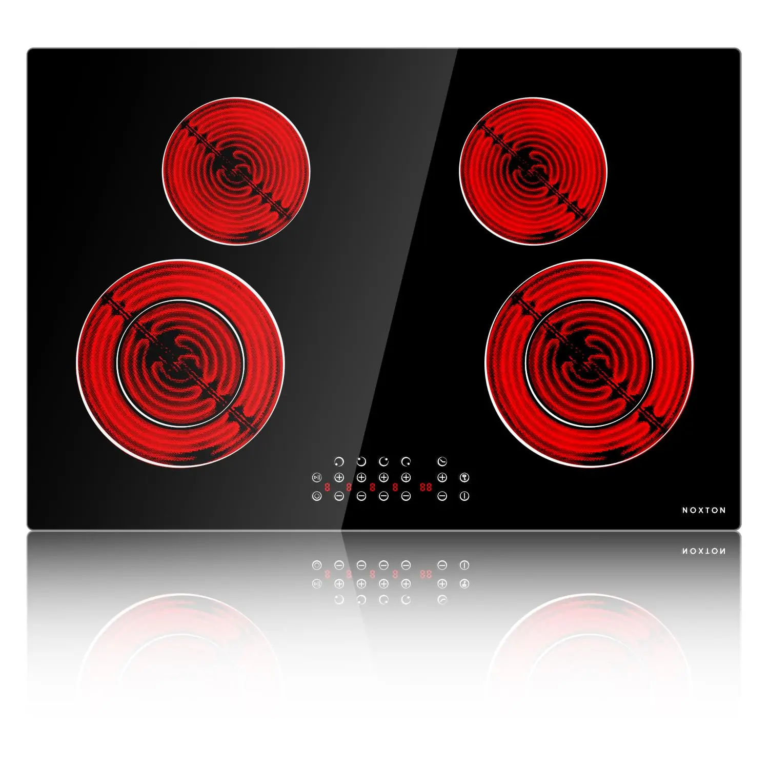 เตาไฟฟ้า Noxton ขนาด 30 นิ้ว 4 หัวเตา แบบฝังในตัว ระบบสัมผัสเซ็นเซอร์ หัวเตาปรับขนาดได้ ฟังก์ชั่นหยุดชั่วขณะ ล็อคความปลอดภัย ตั้งเวลา 7100W 220/240V