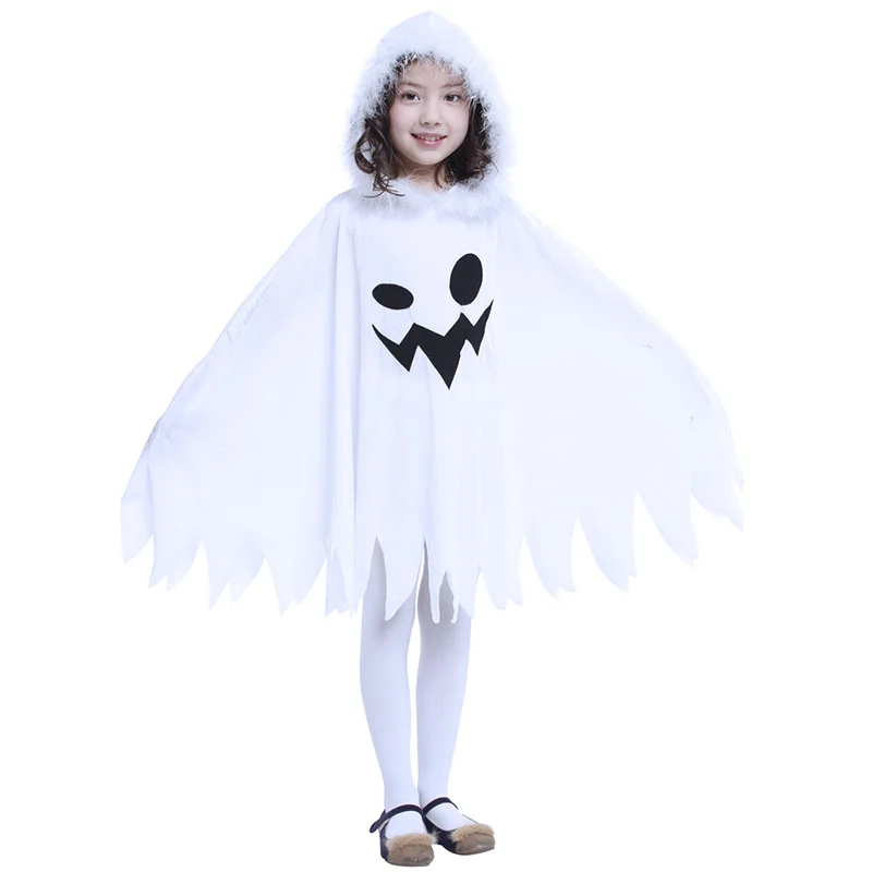 

Boys Girls Cute White Ghost Demon Glowing Ghost Face Cape Role Play Costume Children's Fancy Dress Show Halloween Theme Party