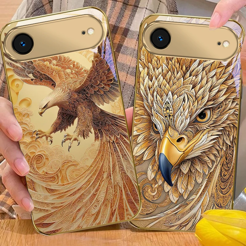 The golden eagle pattern For iPhone Air 17 Pro Max 16 15 Pro 14 13Plus 12 mini 11 17Air XR 16E 17ProMax Golden glass phone case