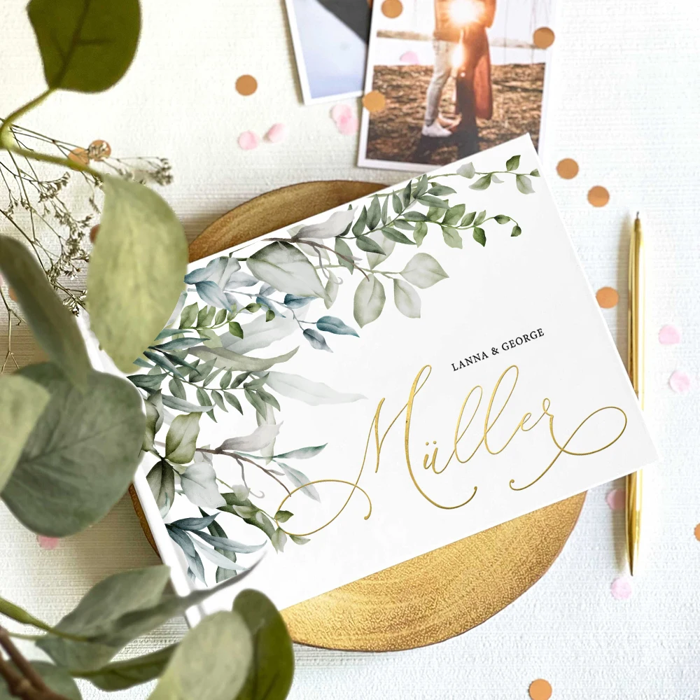 

Custom Wedding Guestbook Watercolor Greenery Personalized Wedding Sign in Book Photo Album Engagement Keepsake Anniversary Gift