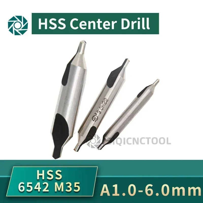 SIQICNC HSS Center Drill For Metal 6pcs A1 A2 A2.5 A3 A4 A5Drill Hole Centering Dril  M35 6542 Centering drill bit