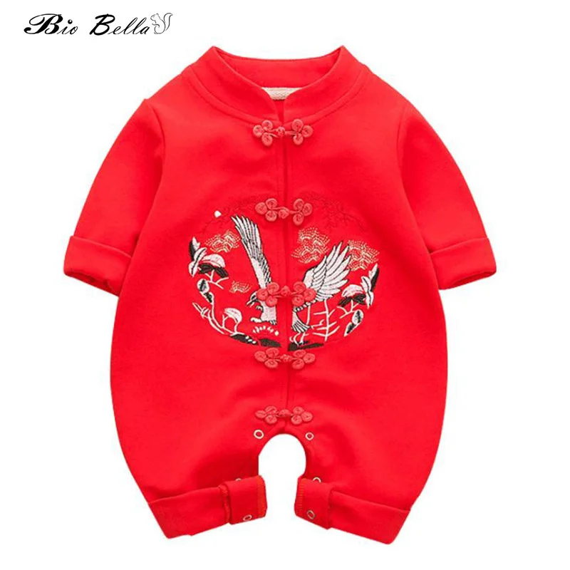 Traditional Newborn Romper Baby Boys Grils Clothes Cotton Jumpsuit Embroidery Baby One-pieces New Year Clothes