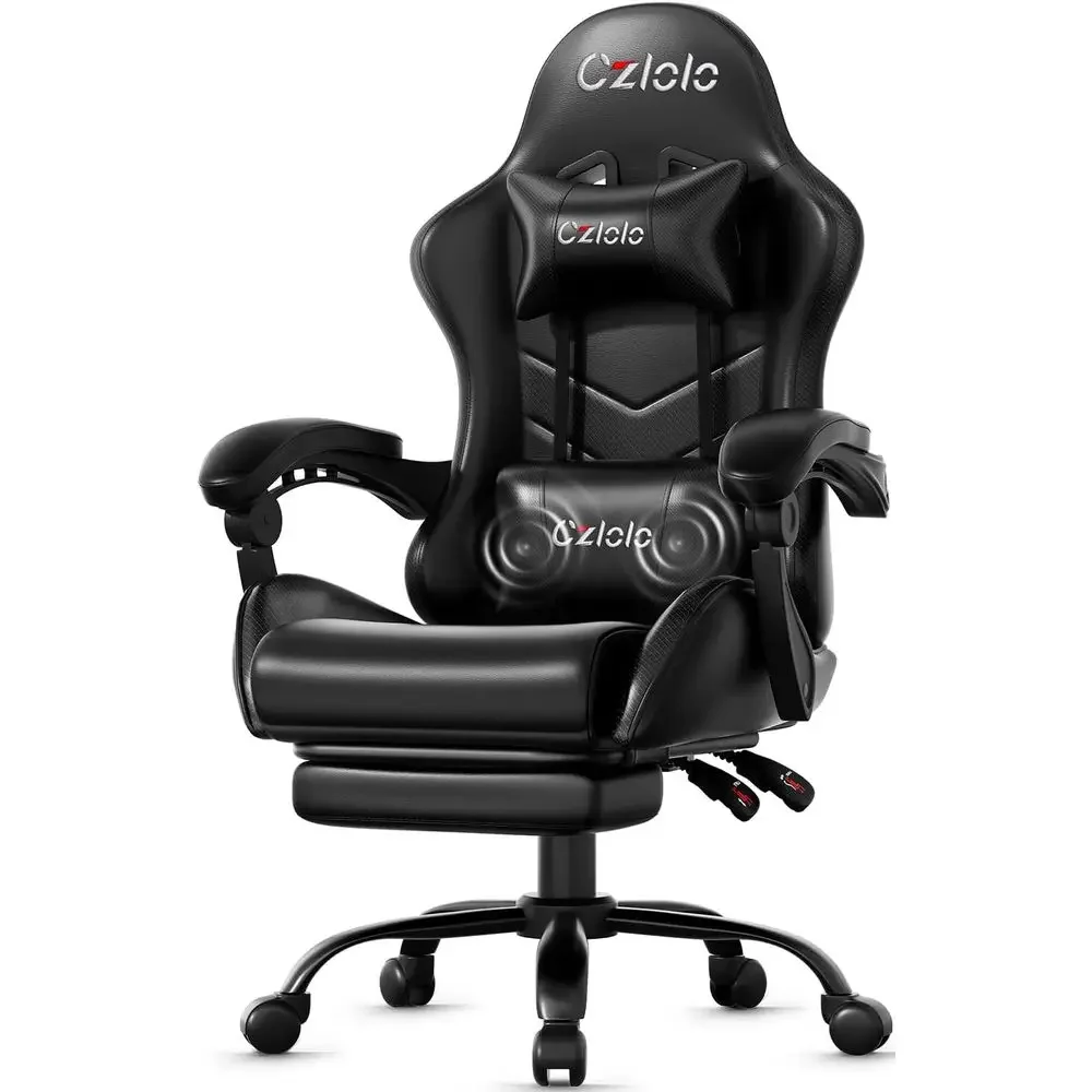 Ergonomic Gaming Chair with Footrest, Lumbar Support, and Massager - High-Back, Reclining, Adjustable for Comfort