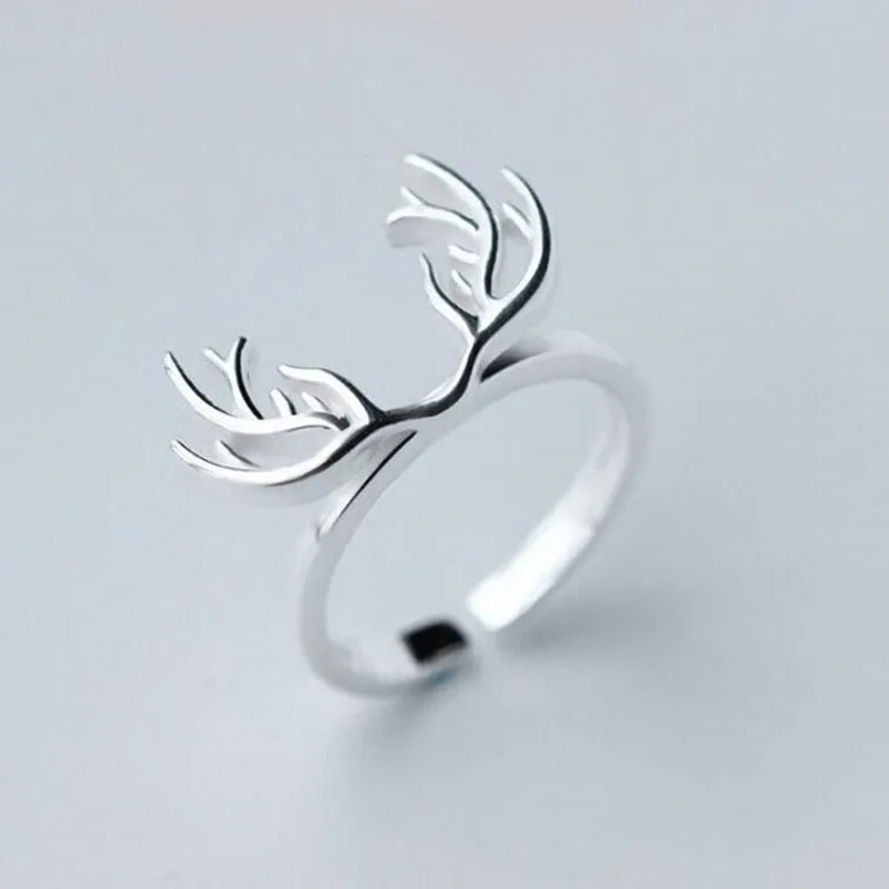 Personality Gothic Vintage Deer Antlers Rings For Women Bridal Wedding Engagement Punk Resizable Antique Rings Rock Jewelry