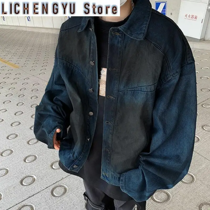 New Fashion Mens Patchwork Deconstruction Denim Jacket Spring  and Autumn Casual Hawaiian Streetwear Outdoor Men's Clothing 2025