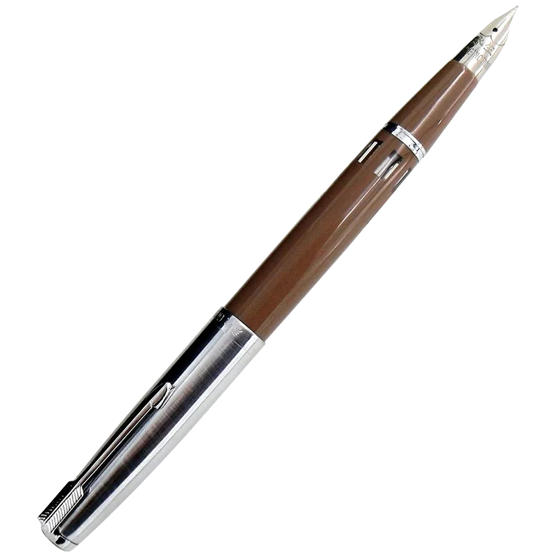 New Wingsung 601A Piston Ink Fountain Pen F M Bent Curved 0.5 0.7 Nib Writing Ink Pen Gray Brown Colors with Window School Gift