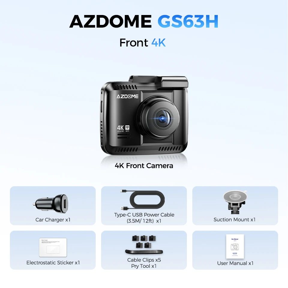 AZDOME Dash Cam GS63H 4K Ingebouwde GPS Wi-Fi Dash Autocamera met Starvis 2,4 "Scherm WDR Nachtzicht Auto DVR Parkeermonitor - afbeelding 1