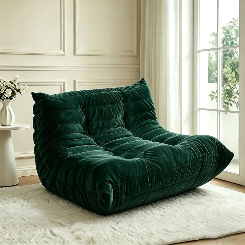 

Adults Memory Foam Bean Bag Chair, High Rebound, Low Gravity Floor Chair, Soft Velvet, Pale Green, 51.18 for Reading Nook, Bedro
