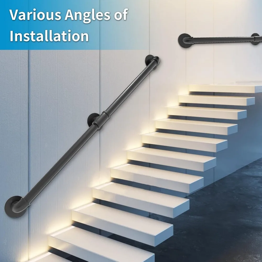 Pasamanos de pared de 5 pies/150 CM, barandilla de escalera industrial de 1,25 pulgadas de diámetro de tubo, pasamanos de tubo galvanizado