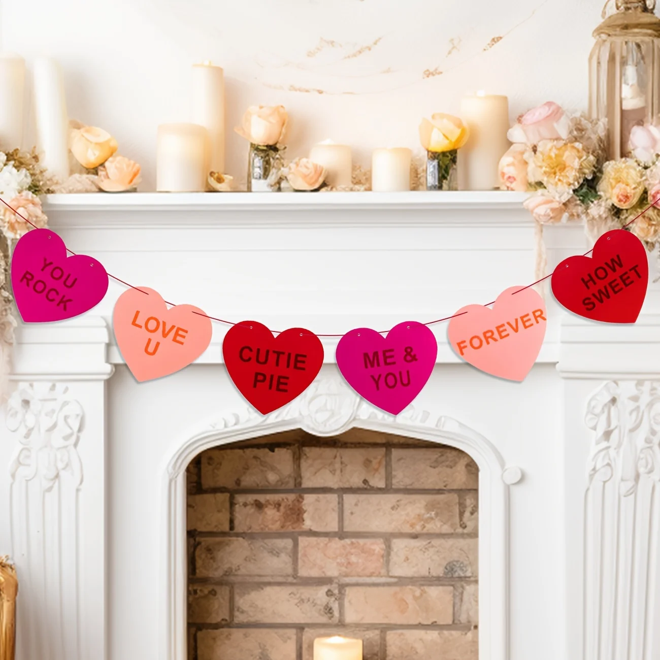 Valentines Day Decoration Valentines Day Felt Heart Garland Banner Conversation Hearts Valentines Banner for Indoor Outdoor