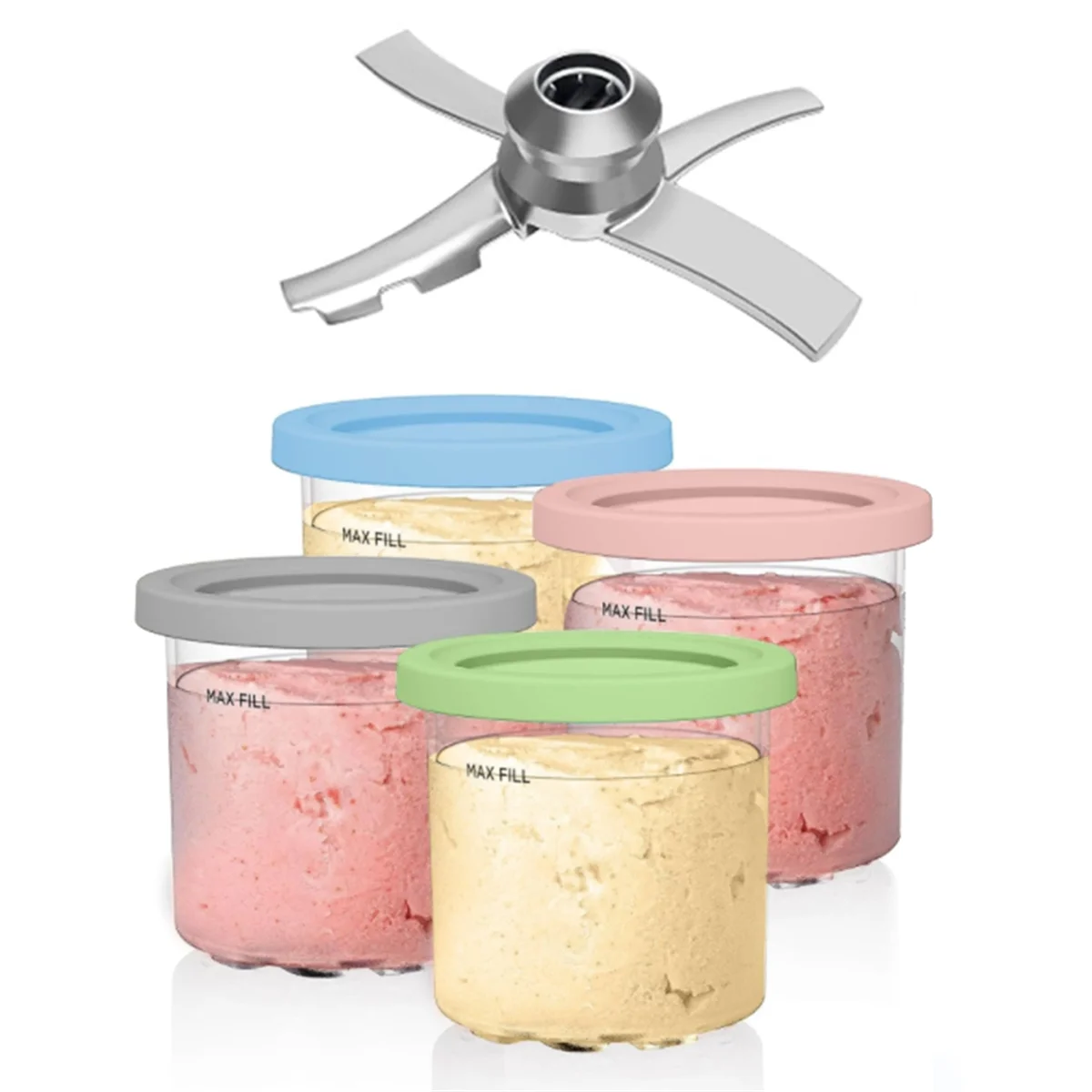 忍者クリーム、アイスクリームメーカー、パイントコンテナ、nc301、nc300、nc299amzシリーズ用の交換用パドルブレードとパイントと蓋