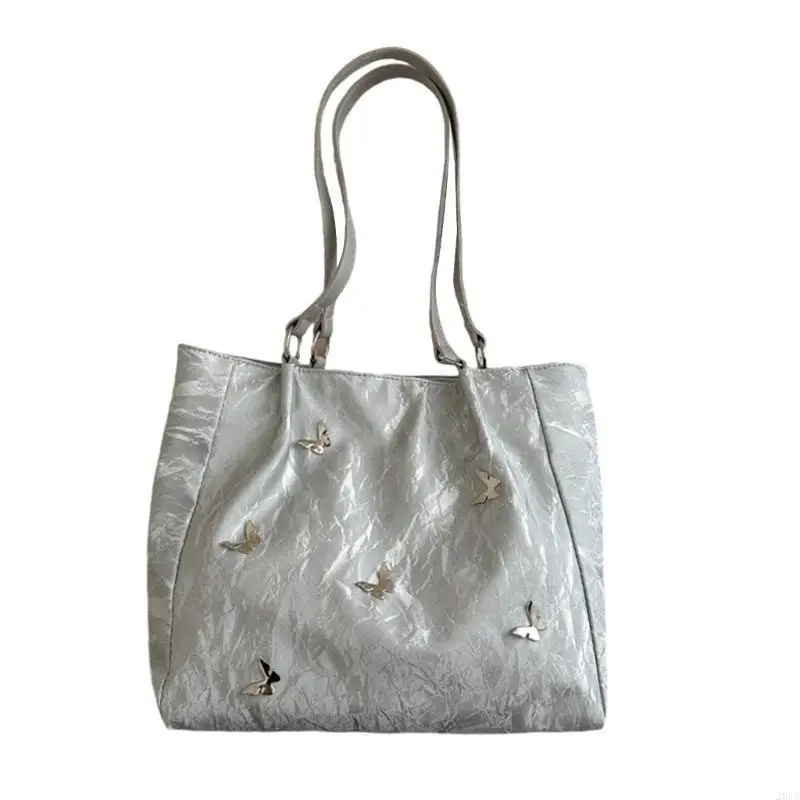 

Women Aesthetic Butterfly Designs Large Capacity Shoulder Bag for Work and Leisure PU Leather Zippered Underarm Handbag 20CA