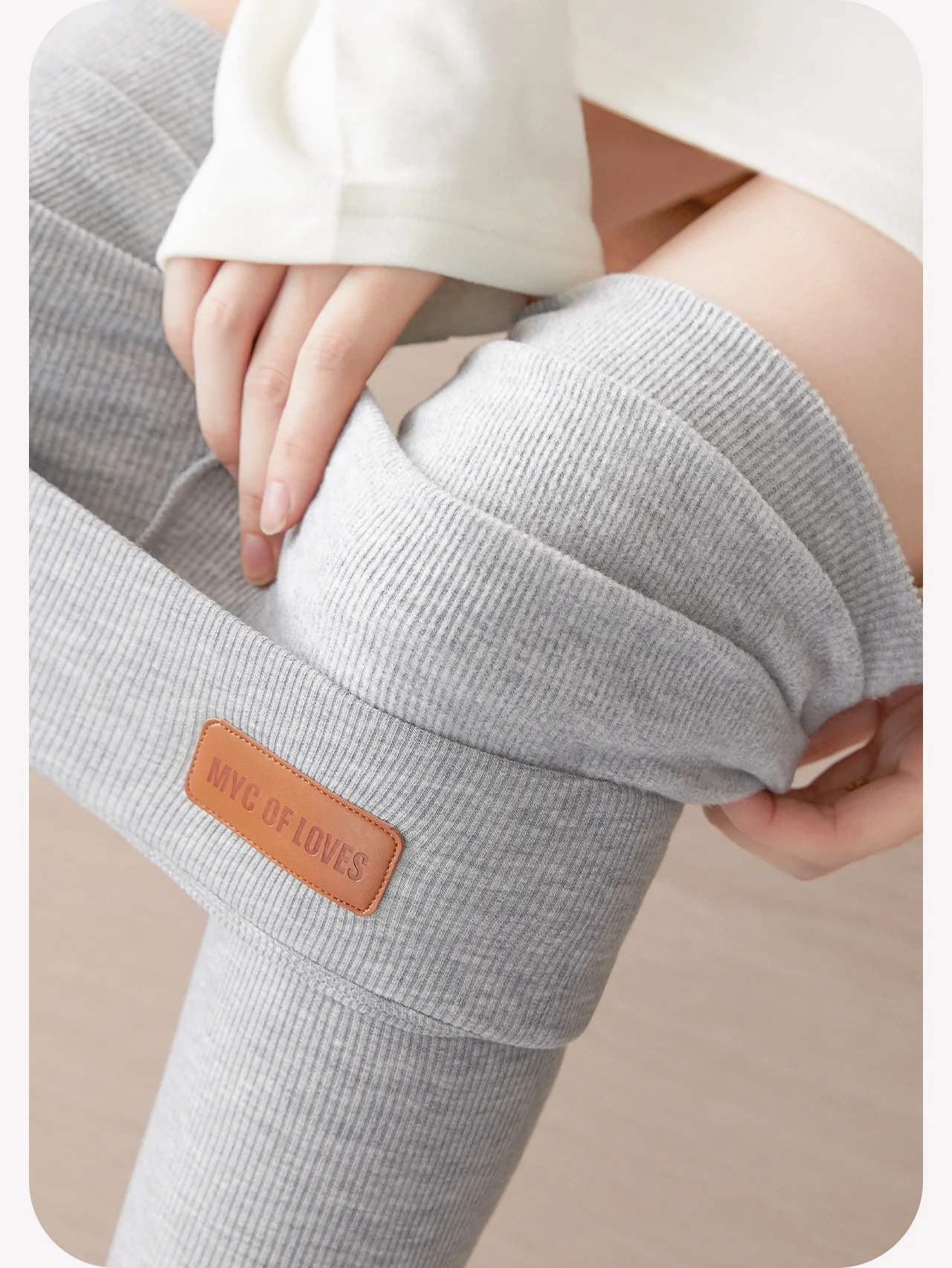 Brushed Ribbed Leggings for Women Tummy Control Butt Lift High Waist Grey Thermal Pants Winter Warm Cotton Base Layer Tights