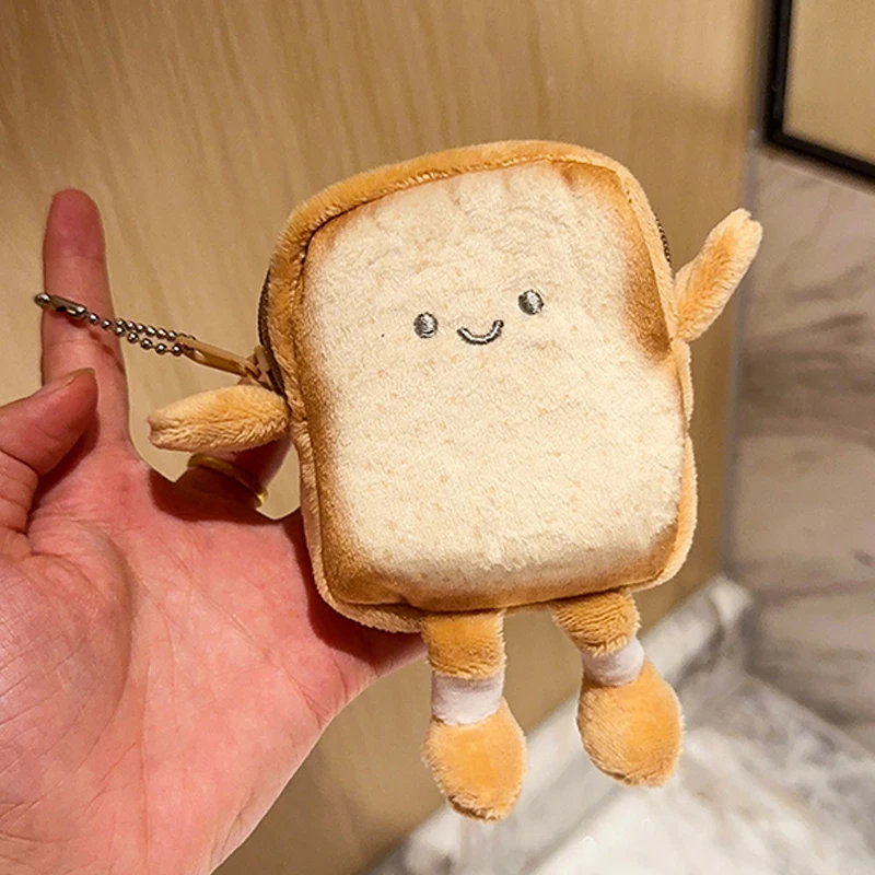 Plush Purse Toast Bread Lovely Mini Coin Portable Plush Key Card Earphone Storage Bag Wallet Pendant Keychain Girls Gifts Toys