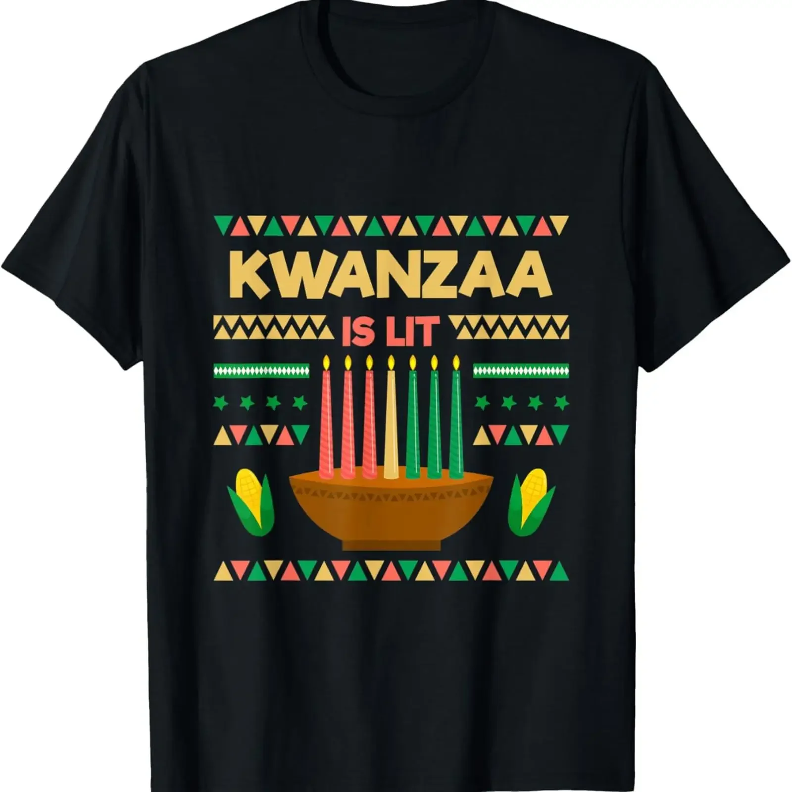 Happy Kwanzaa Is Lit Kinara Candles Celebration T Shirtmen and women can wear black white gifts S M L XL 2XL 3XL 947XL vintage