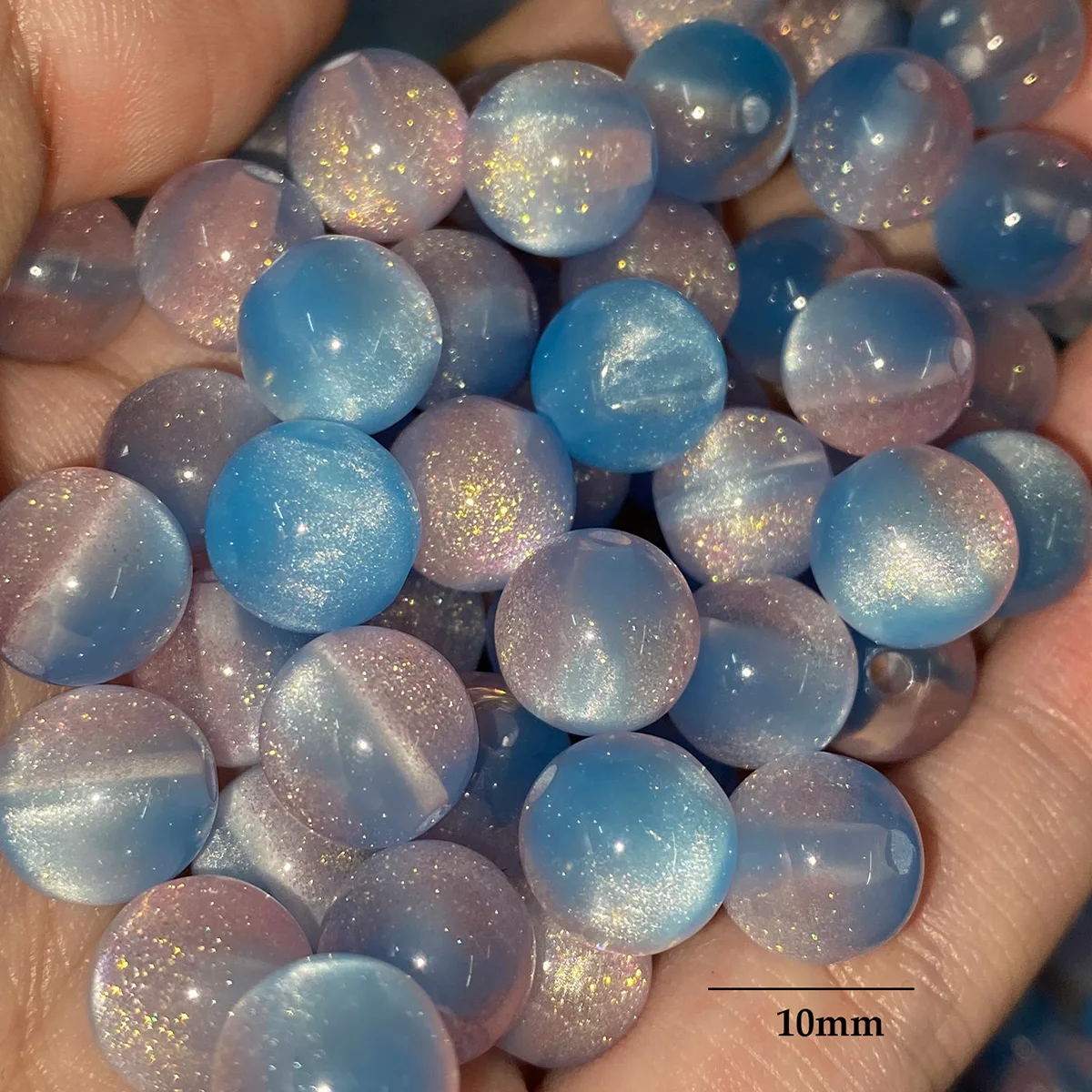 Blue & Pink Gradient Resin Bead 50pcs 8-10mm Sparkle Round Loose Beads For Jewelry Making DIY Necklace Bracelet Accessories - view 4
