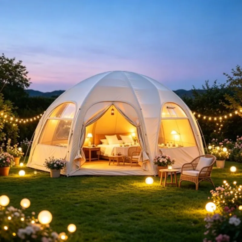 Luxury Boat-Shaped Glamping Tent 5-8 Person | Portable Circular Arch Folding Tent for Outdoor Events & Resort