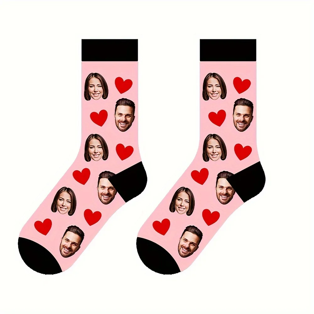 1 pair (single and double packaging) personalized photo couple customized socks-socks with customizable head, printed with your view 4