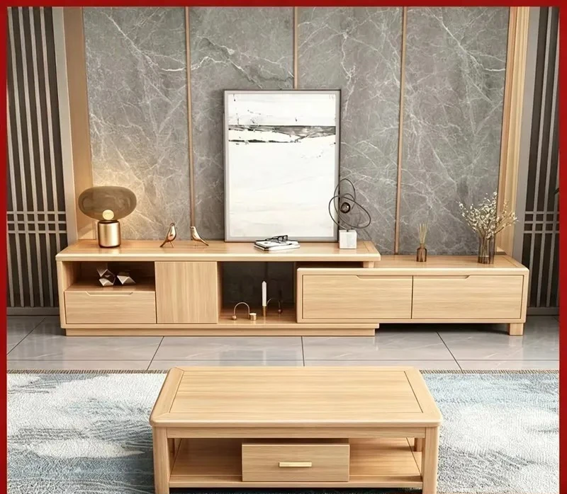 Walnut Solid Wood TV Stand Extendable Floor Cabinet Modern Living Room Storage Console for Small Apartment Multi Functional