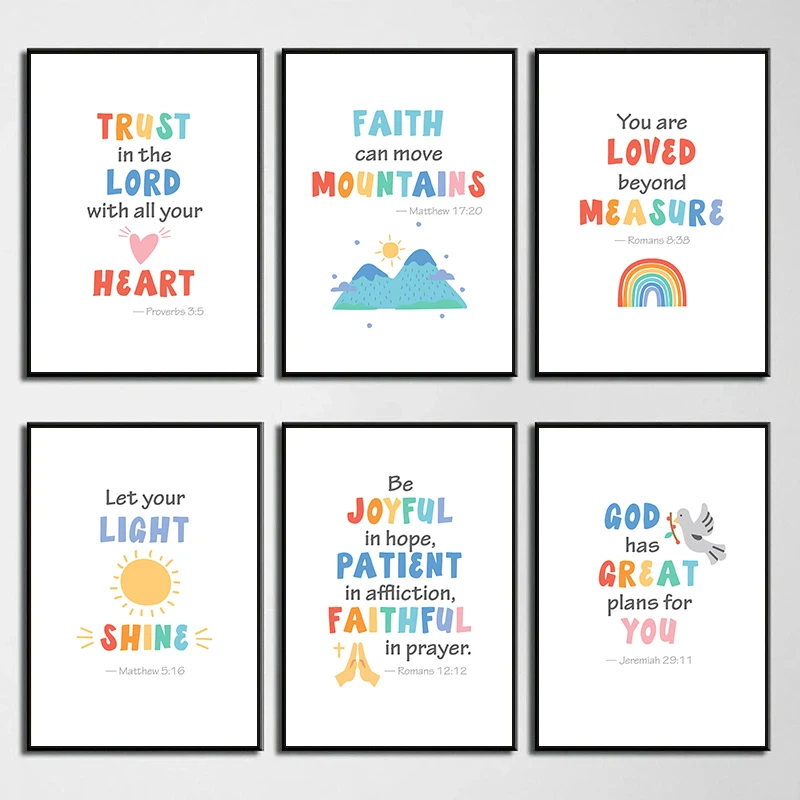 1pc frameless Canvas Painting Kids Bible Verse Scripture Posters Prints Canvas Painting Christian Education Wall Art Picture Chu