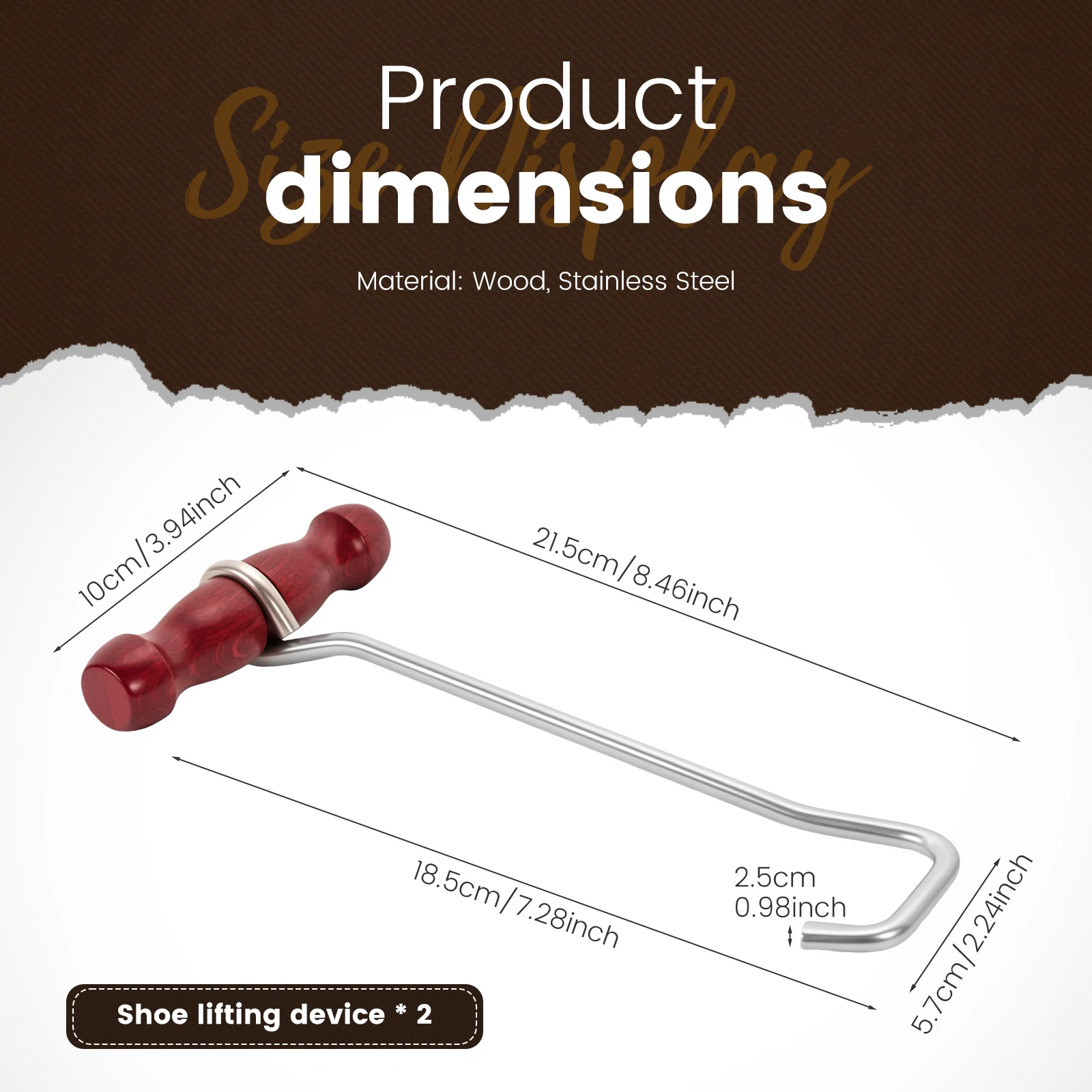 2Pcs Boot Hooks and Puller with Wooden Handle Stainless Steel Long Boot Hook Horse Grooming Tools For Cowboy Boots No Bending