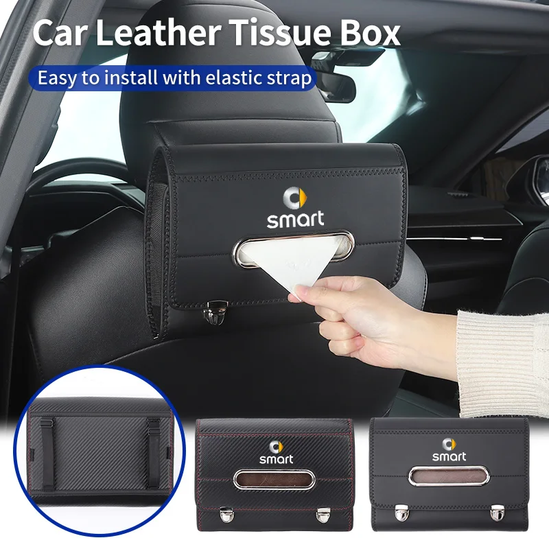 Car Storage Elastic Fabric Leather Vehicle Seat Tissue Dispenser For Smart Fortwo 451 450 454 Forfour EQ Cabrio Crossblade Coupe