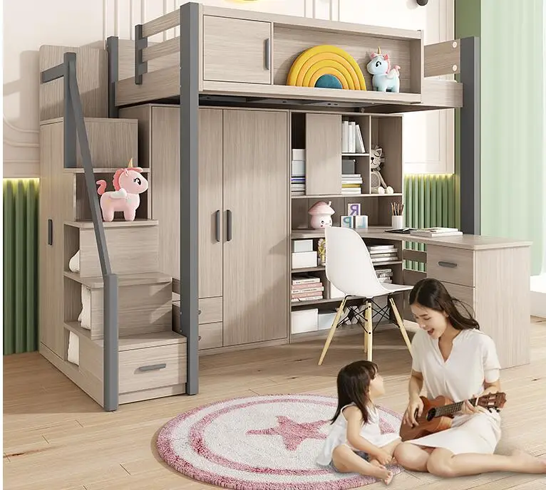 Bed and table small family children's high and low bed upper and lower bed with desk integrated staggered