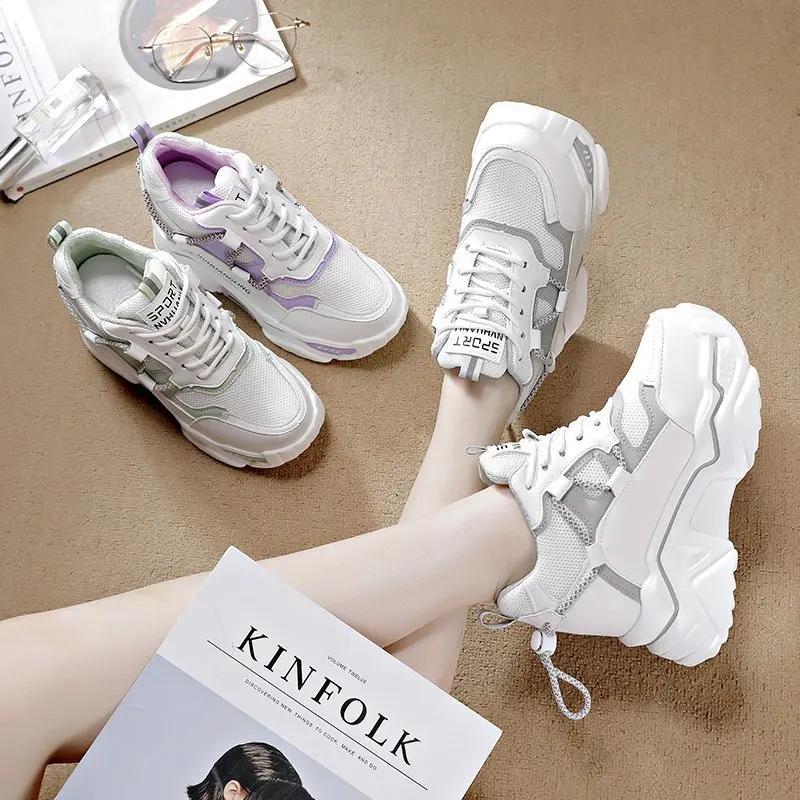 Trendy Interior Height Increasing Vulcanized Women's Shoes 2024 Autumn Style Simple Casual Sports High Heels Women's Dad Shoes image 5
